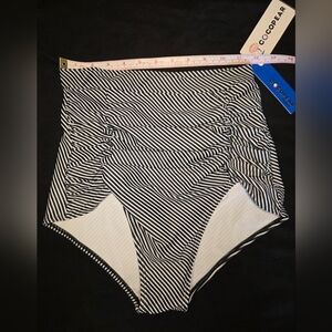 COCOPEAR Black and White Striped High-Waisted Bikini Bottom